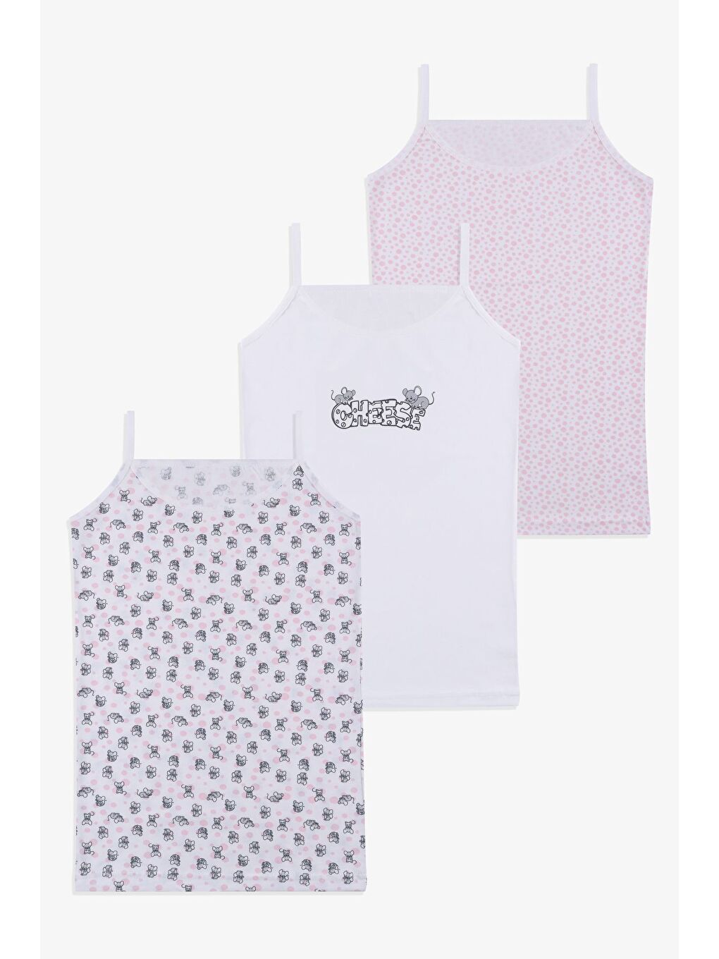 Pembe Kız Çocuk 3'lü Penguen Desenli Pamuklu Atlet