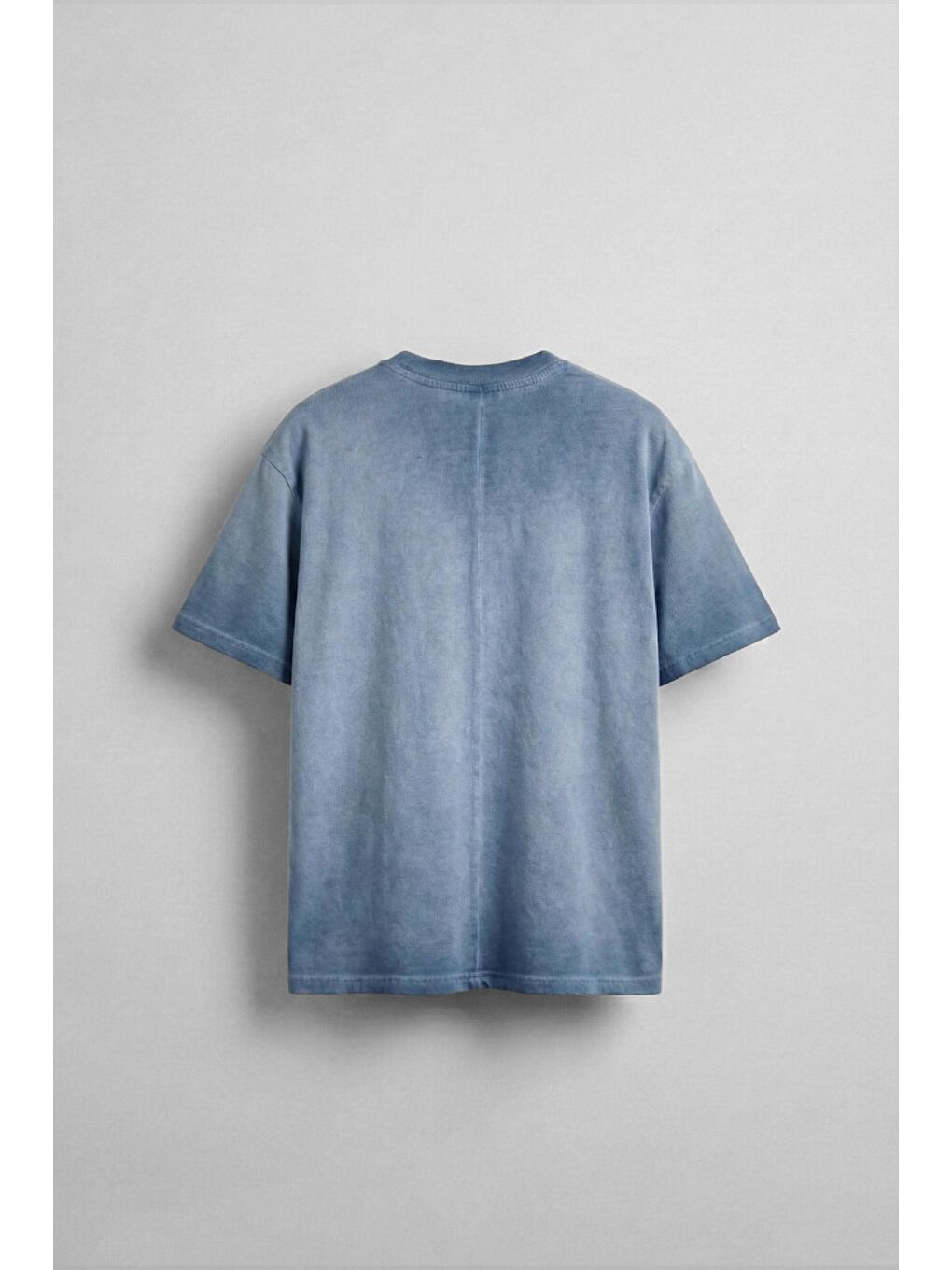 Erkek Oversize Yuvarlak Yaka Yıkamalı Catch T-Shirt Mavi-1