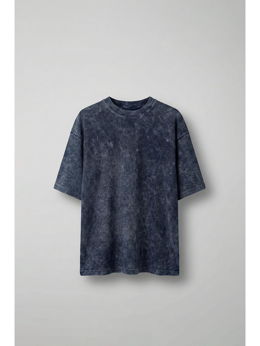 Erkek Desenli Waffle Kumaş Yıkamalı Oversize T-Shirt Mavi