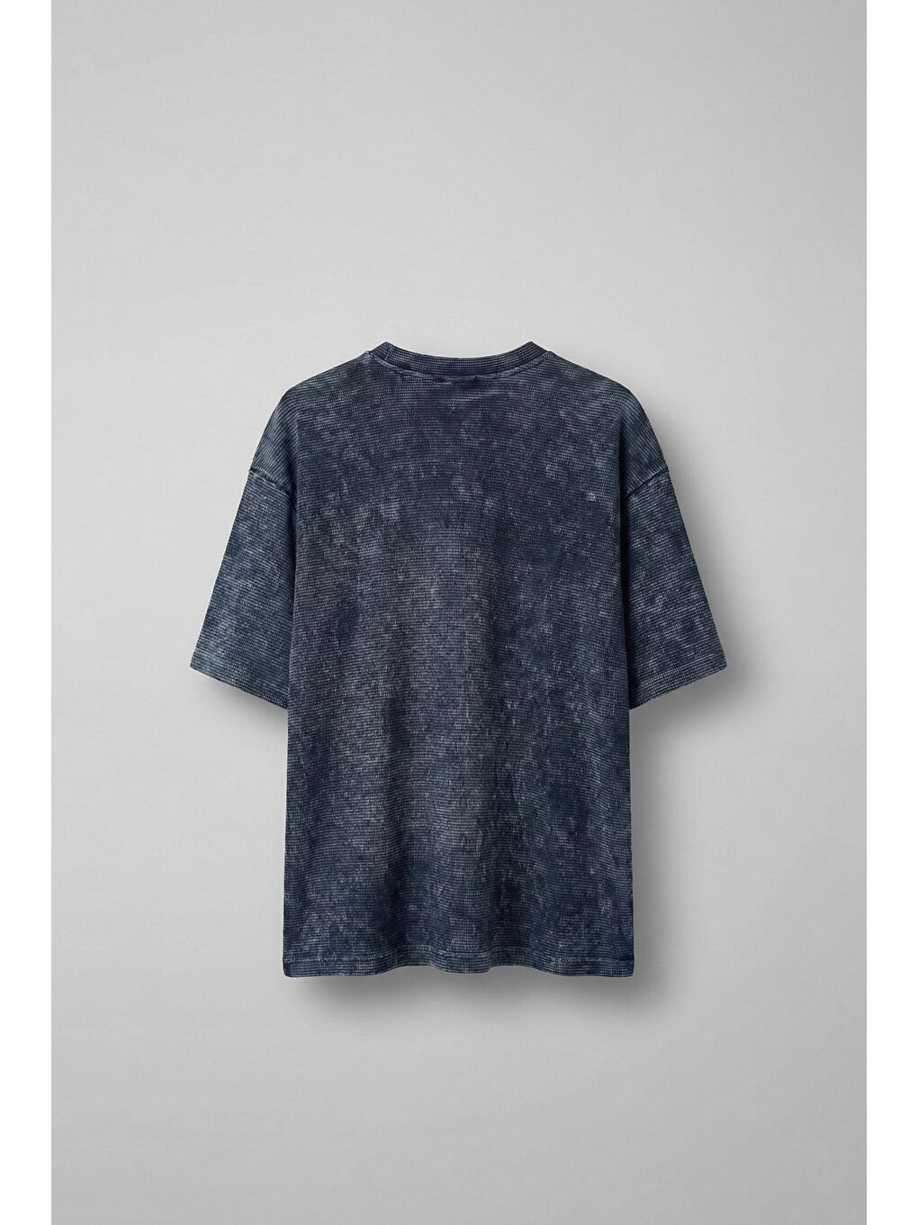 Erkek Desenli Waffle Kumaş Yıkamalı Oversize T-Shirt Mavi-1
