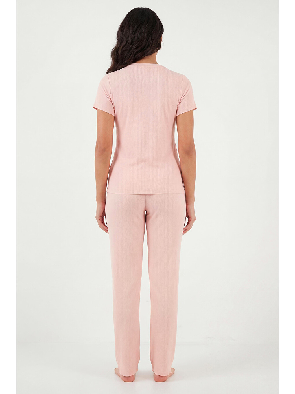 Pembe Regular Fit Desenli Bisiklet Yaka Kısa Kollu Kadın Pijama Takımı 65770823-6
