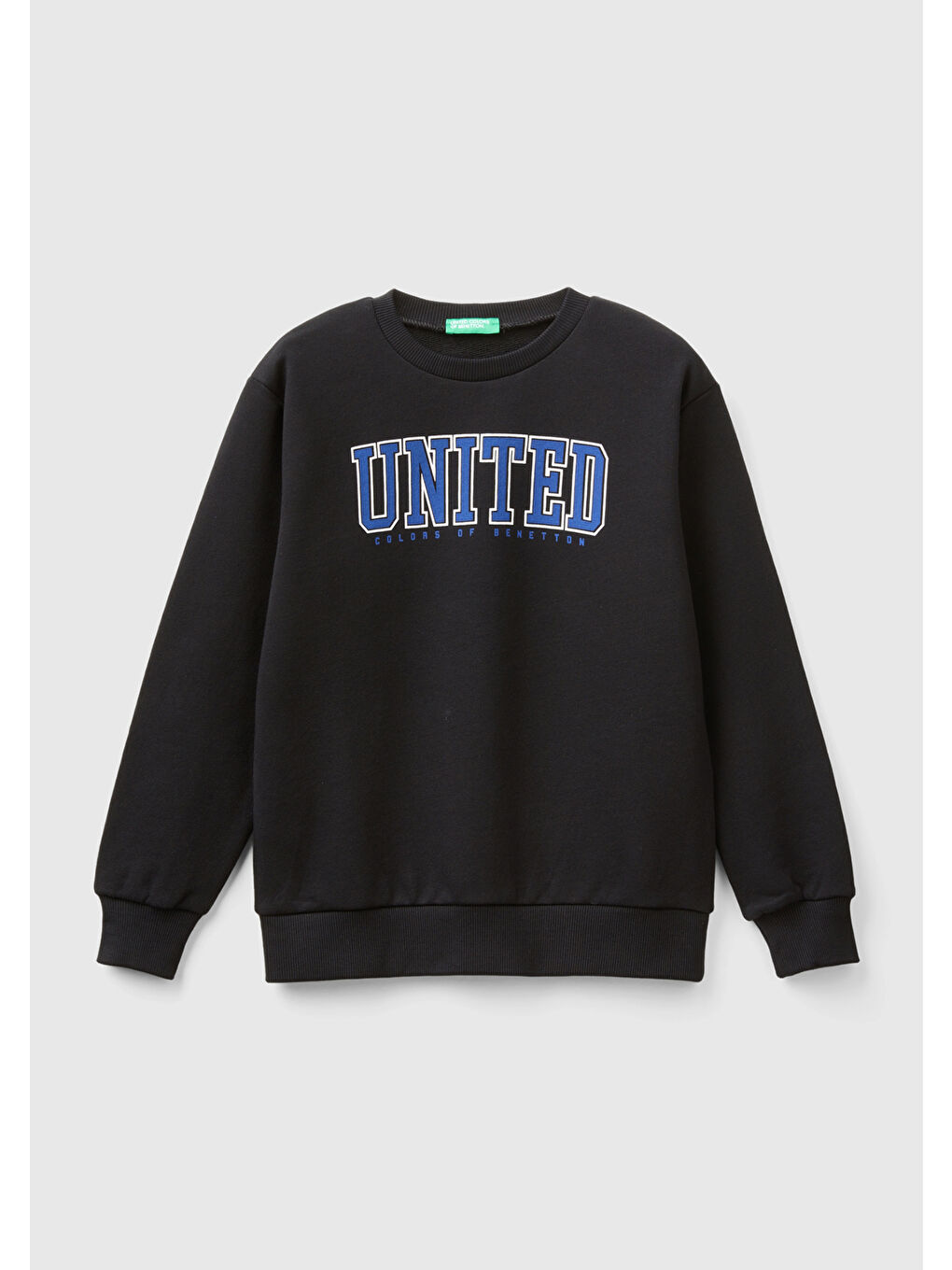 United Colors Of Benetton Siyah Erkek Çocuk Siyah Önü Logo Baskılı Bisiklet Yaka Ribanalı Sweatshirt