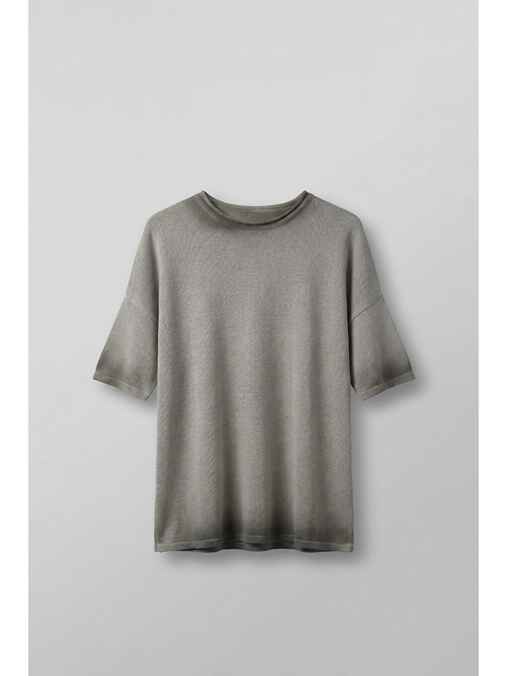 Erkek Oversize Yıkamalı Örme T-Shirt Gri