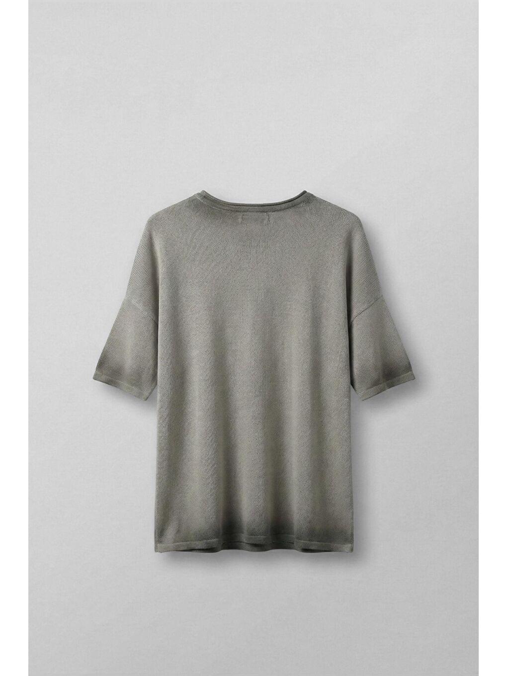 Erkek Oversize Yıkamalı Örme T-Shirt Gri-1