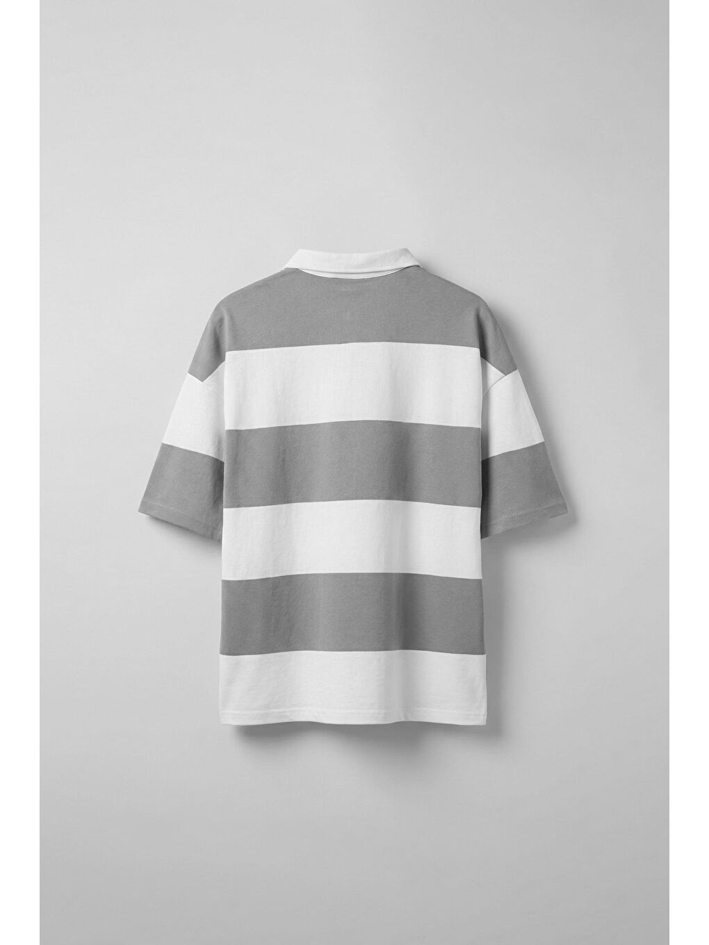 Erkek Oversize Renk Bloklu Polo Yaka T-Shirt Gri-1