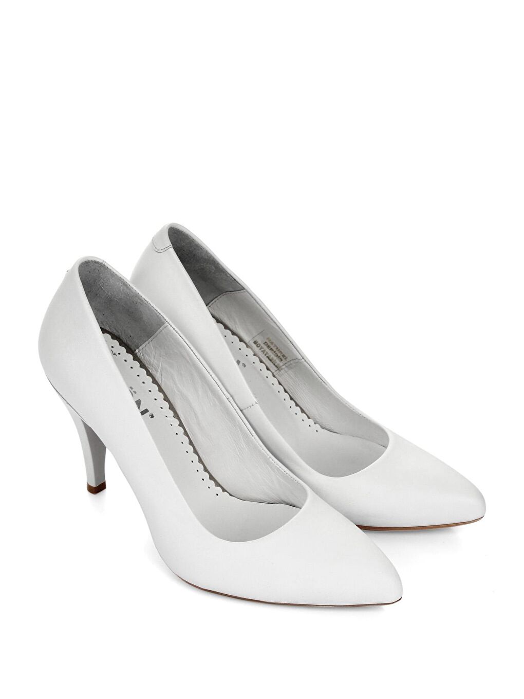 Beyaz Hakiki Deri Sivri Burun İnce Yüksek Topuklu Stiletto Kadın Ayakkabı 15254-1