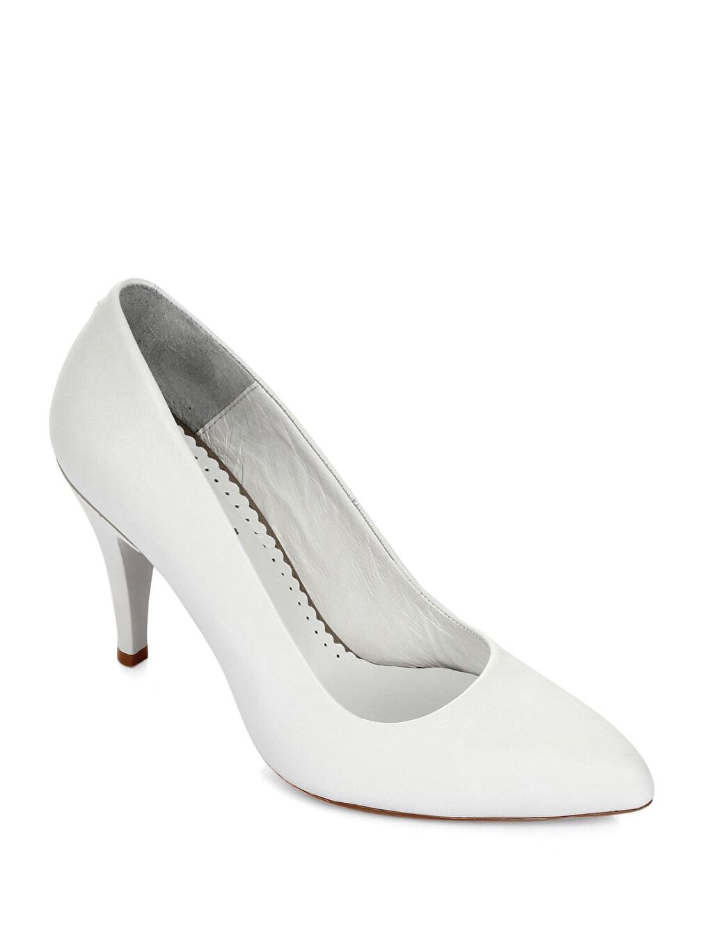 Beyaz Hakiki Deri Sivri Burun İnce Yüksek Topuklu Stiletto Kadın Ayakkabı 15254-4