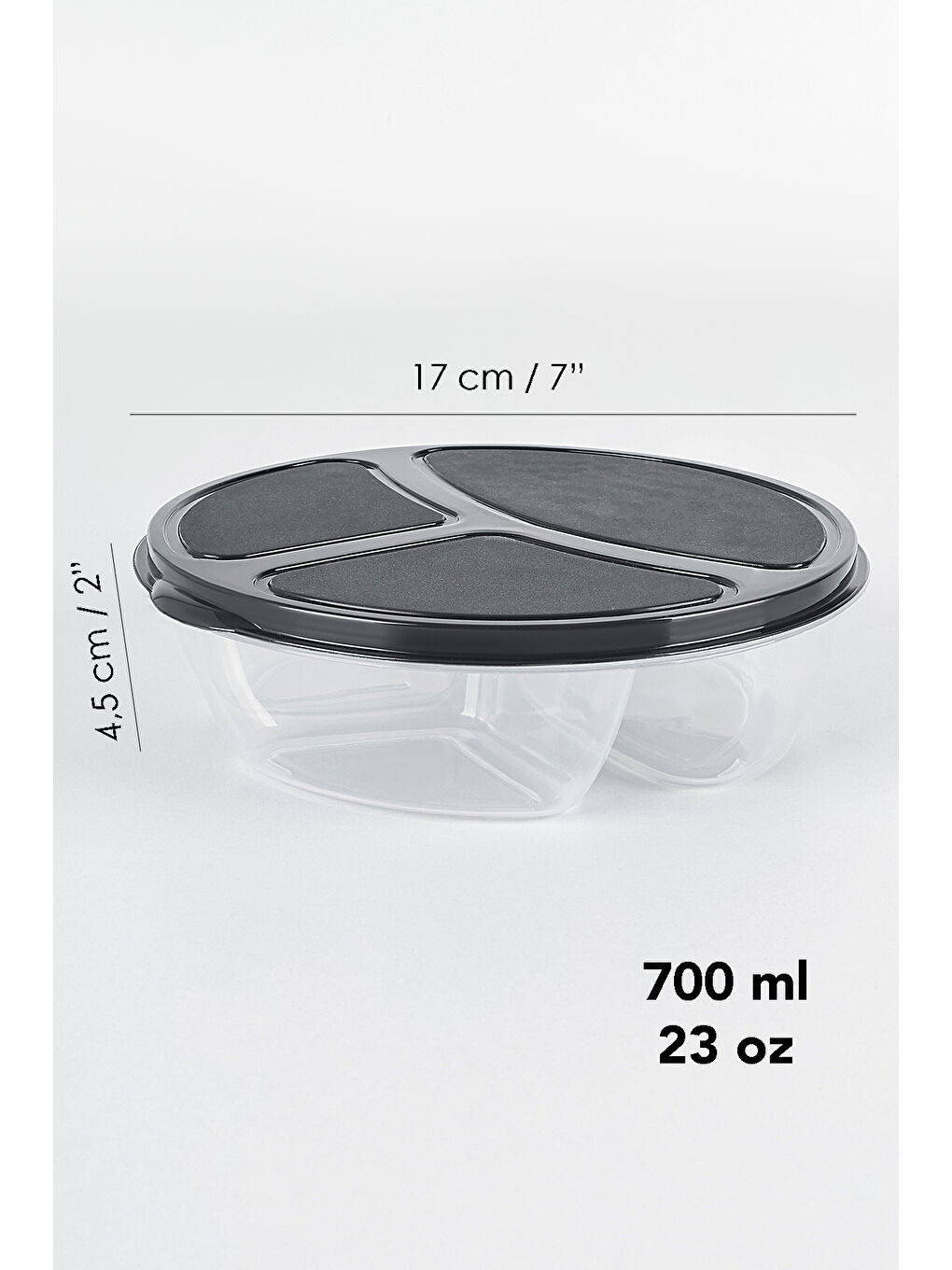 Gri 4 Adet Yuvarlak 3 Bölmeli Saklama Kabı-7