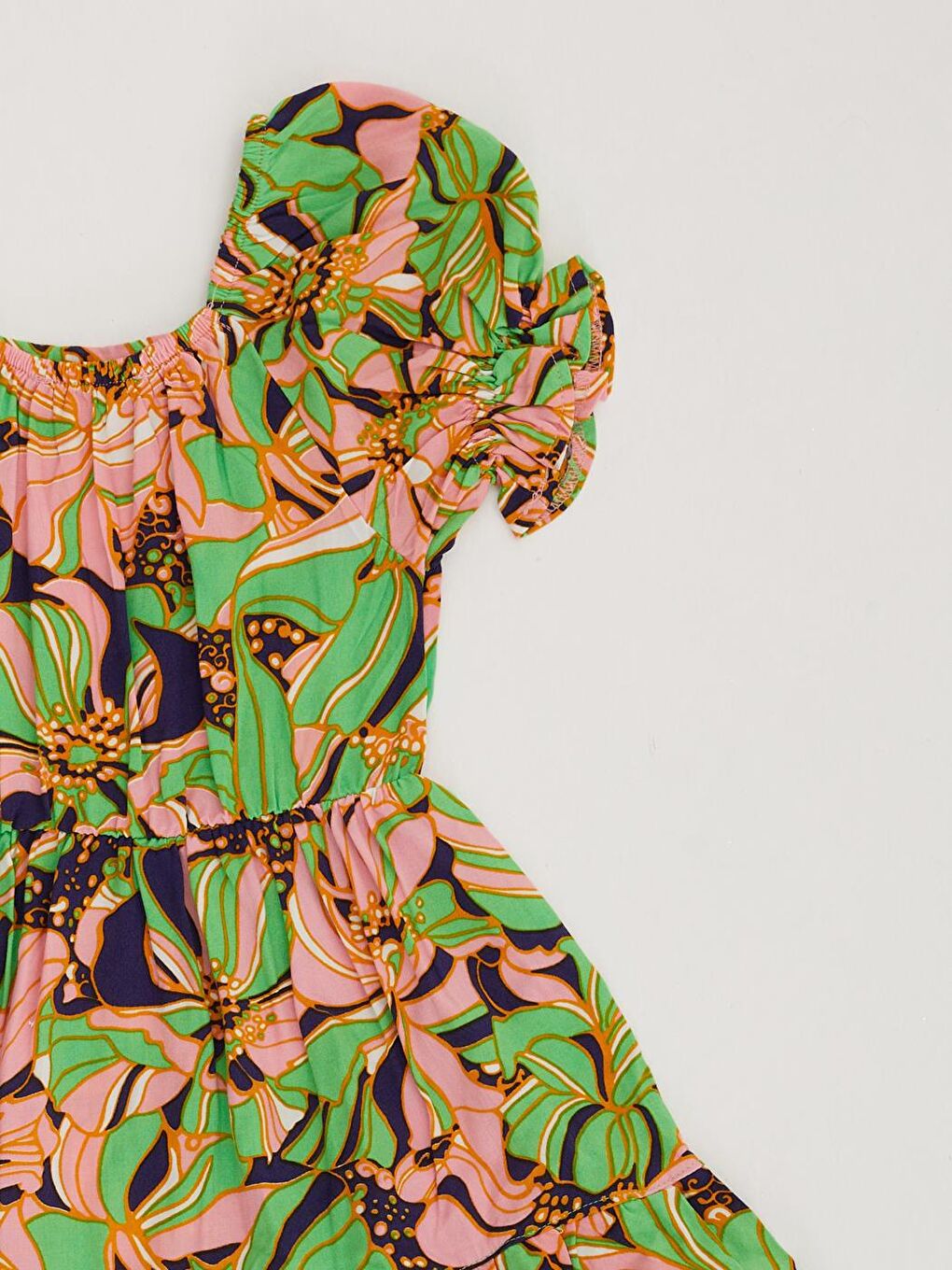 Karışık Kız Çocuk Büzgülü Desenli Mevsimlik Elbise-1