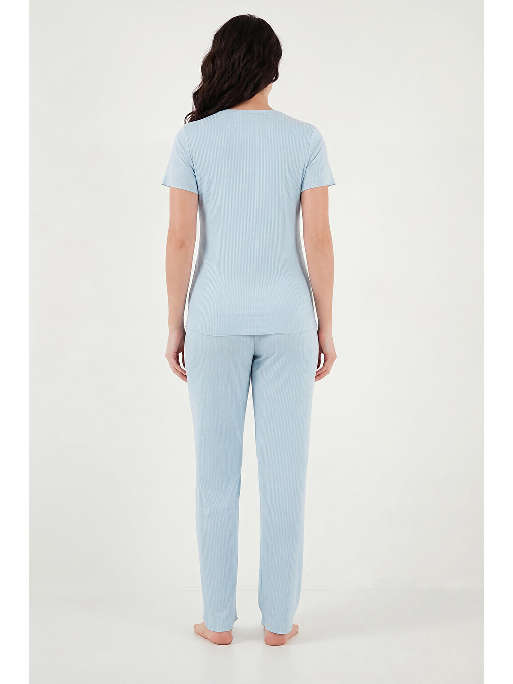 Mavi Regular Fit Desenli Bisiklet Yaka Kısa Kollu Kadın Pijama Takımı 65770823-4