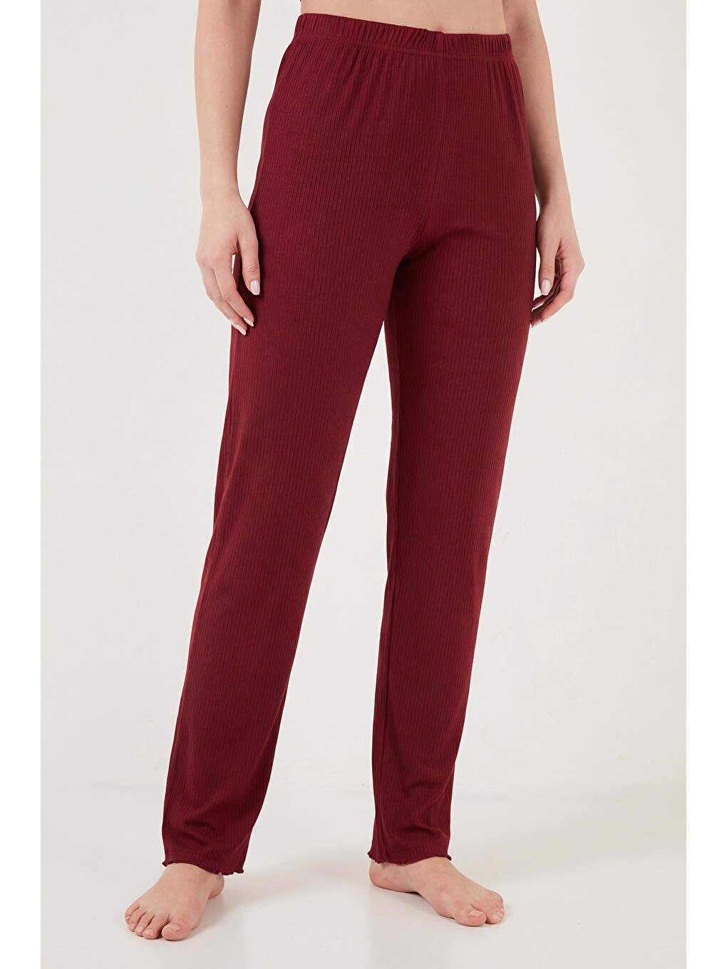 Bordo Regular Fit Desenli Bisiklet Yaka Kısa Kollu Kadın Pijama Takımı 65770823-4
