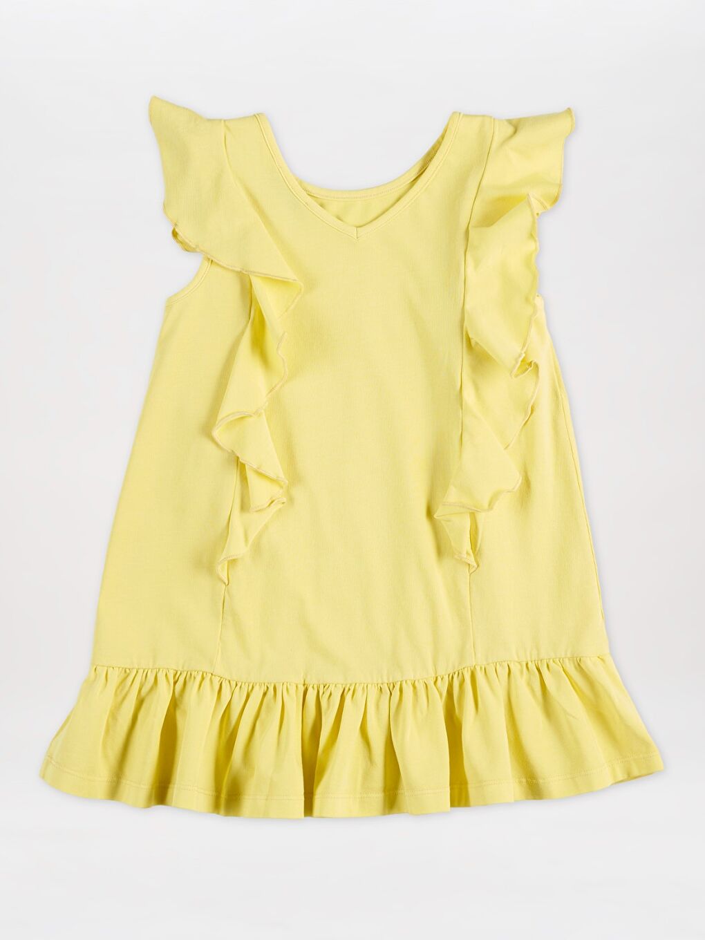Sarı Kız Çocuk Fırfırlı Detaylı Elbise