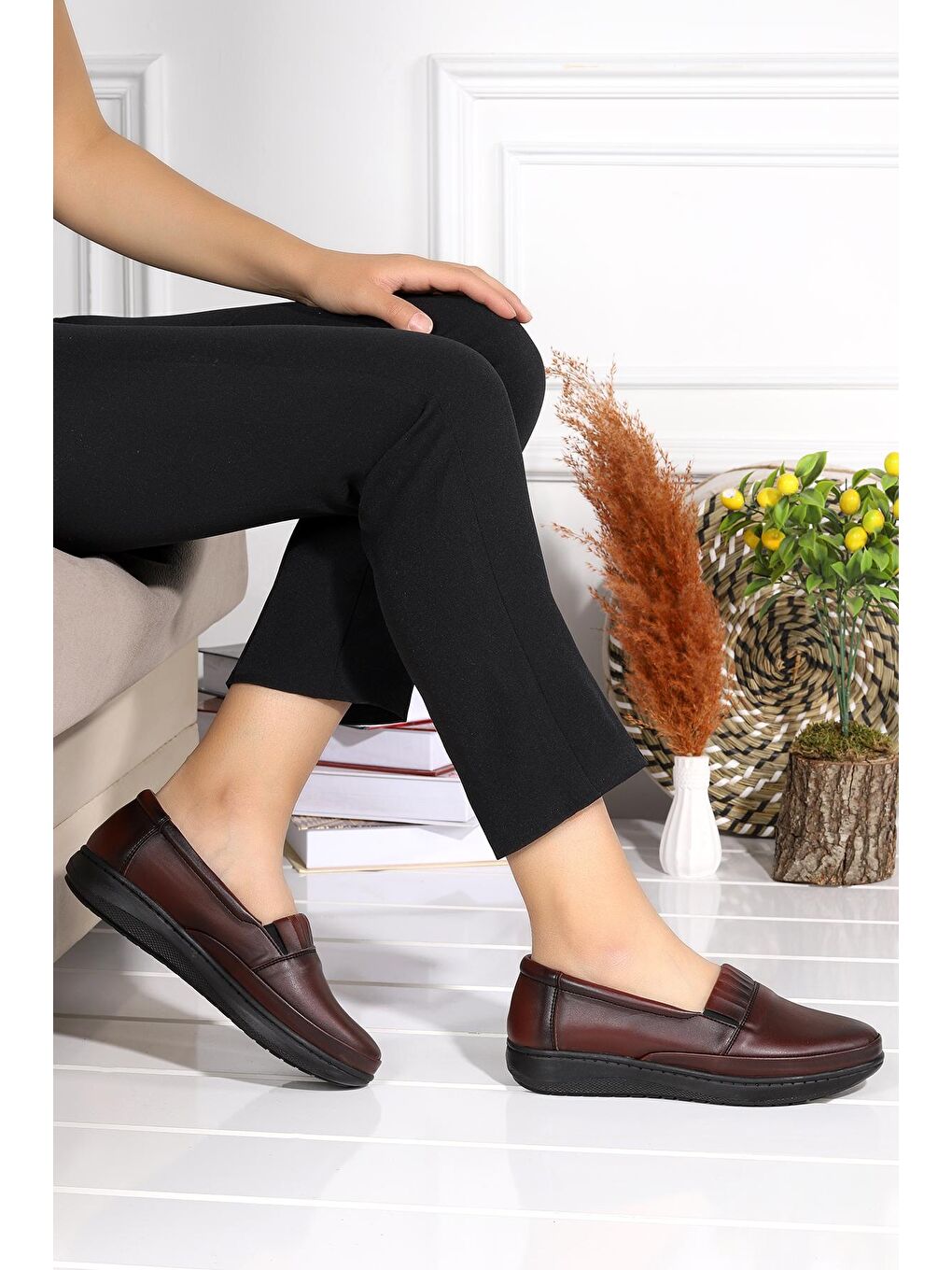 Bordo Büyük Numara Rahat Konfor Özel Topuk Jeli Anne Günlük Ayakkabı P 04