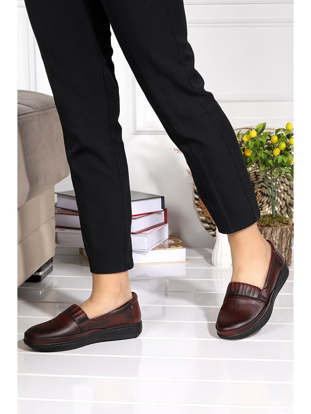 Bordo Büyük Numara Rahat Konfor Özel Topuk Jeli Anne Günlük Ayakkabı P 04-1