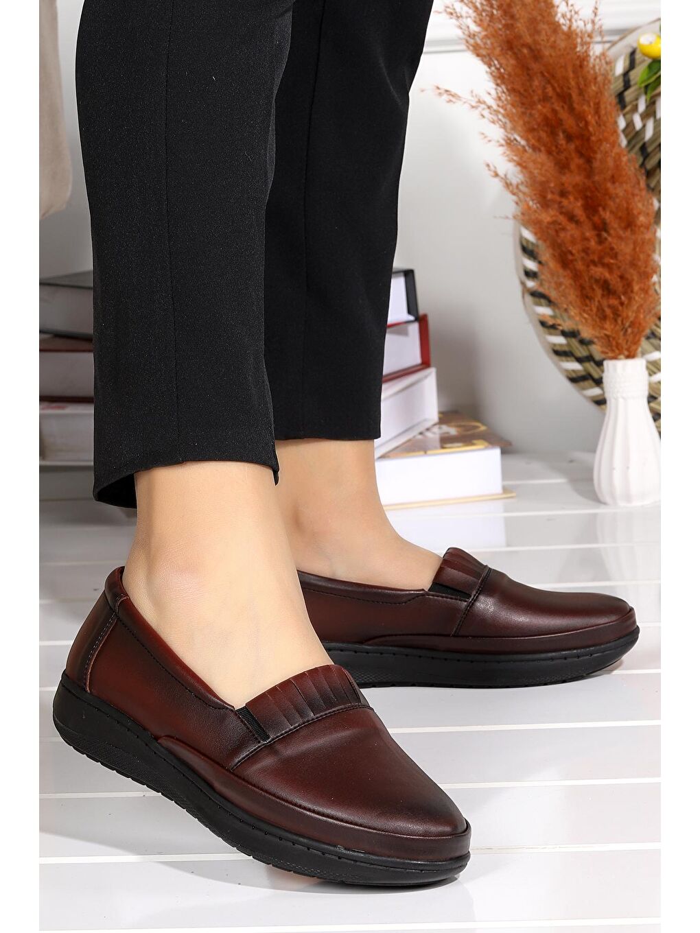 Bordo Büyük Numara Rahat Konfor Özel Topuk Jeli Anne Günlük Ayakkabı P 04-2