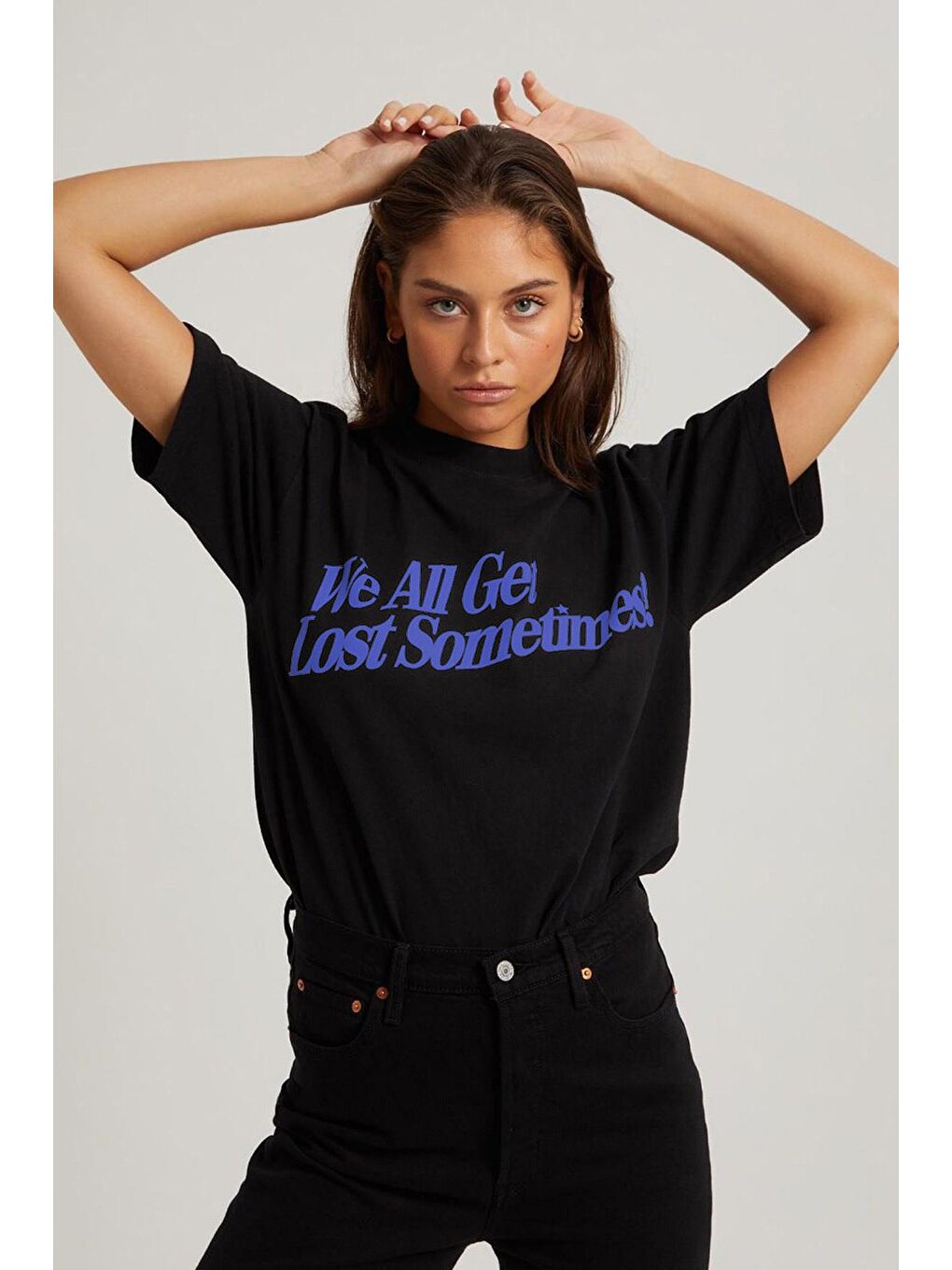 Siyah Baskılı Oversize Tişört Mg1532-1