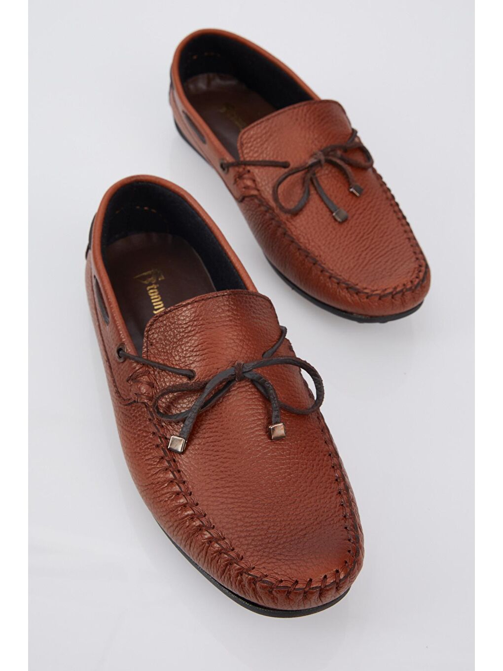 Kahverengi Erkek Taba İp Detaylı Rahat Kalıp Hakiki Deri Loafer