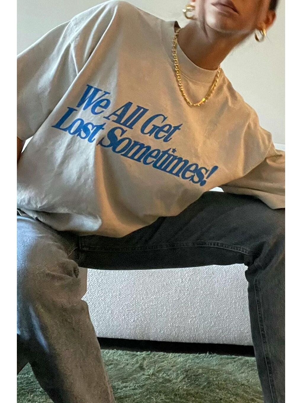 Ekru Baskılı Oversize Tişört Mg1532-1