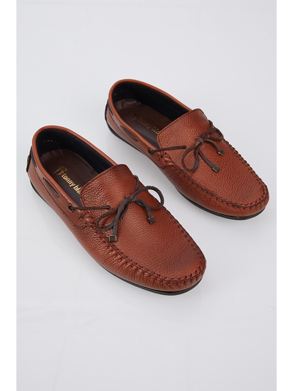 Kahverengi Erkek Taba İp Detaylı Rahat Kalıp Hakiki Deri Loafer-4