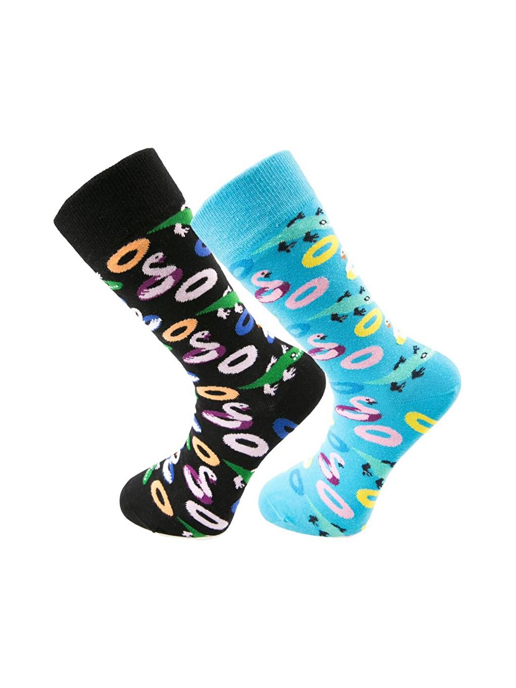 2'li Desenli Turkuaz Siyah Renkli Soket Çorap