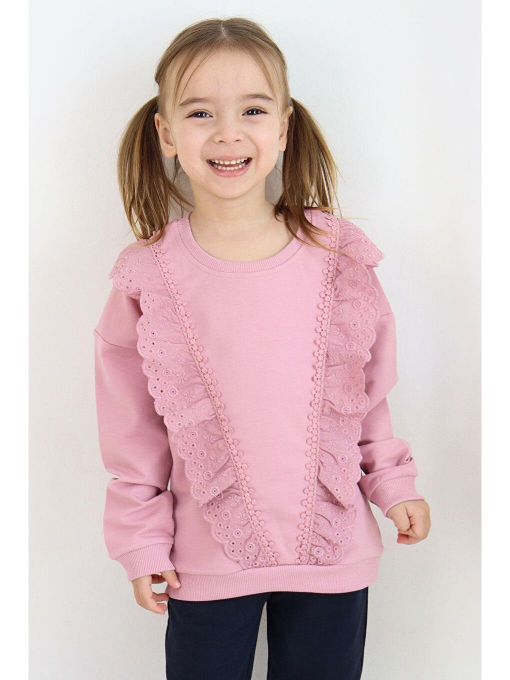 Pembe Kız Çocuk Sweatshirt Güpürlü Gülkurusu (1.5-3 Yaş)