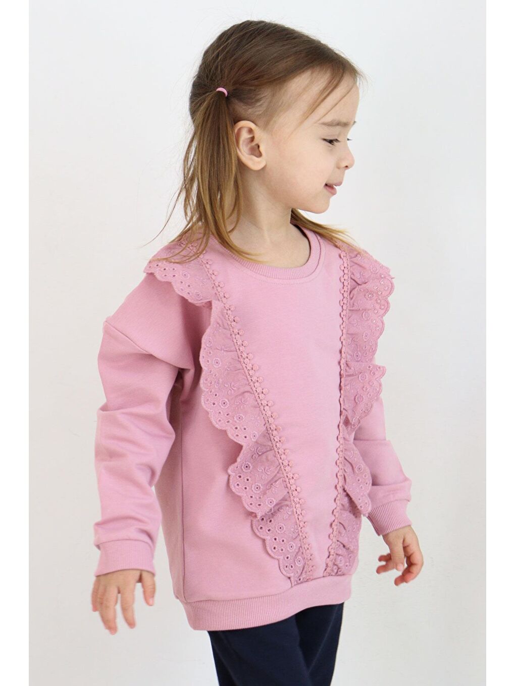 Pembe Kız Çocuk Sweatshirt Güpürlü Gülkurusu (1.5-3 Yaş)-1