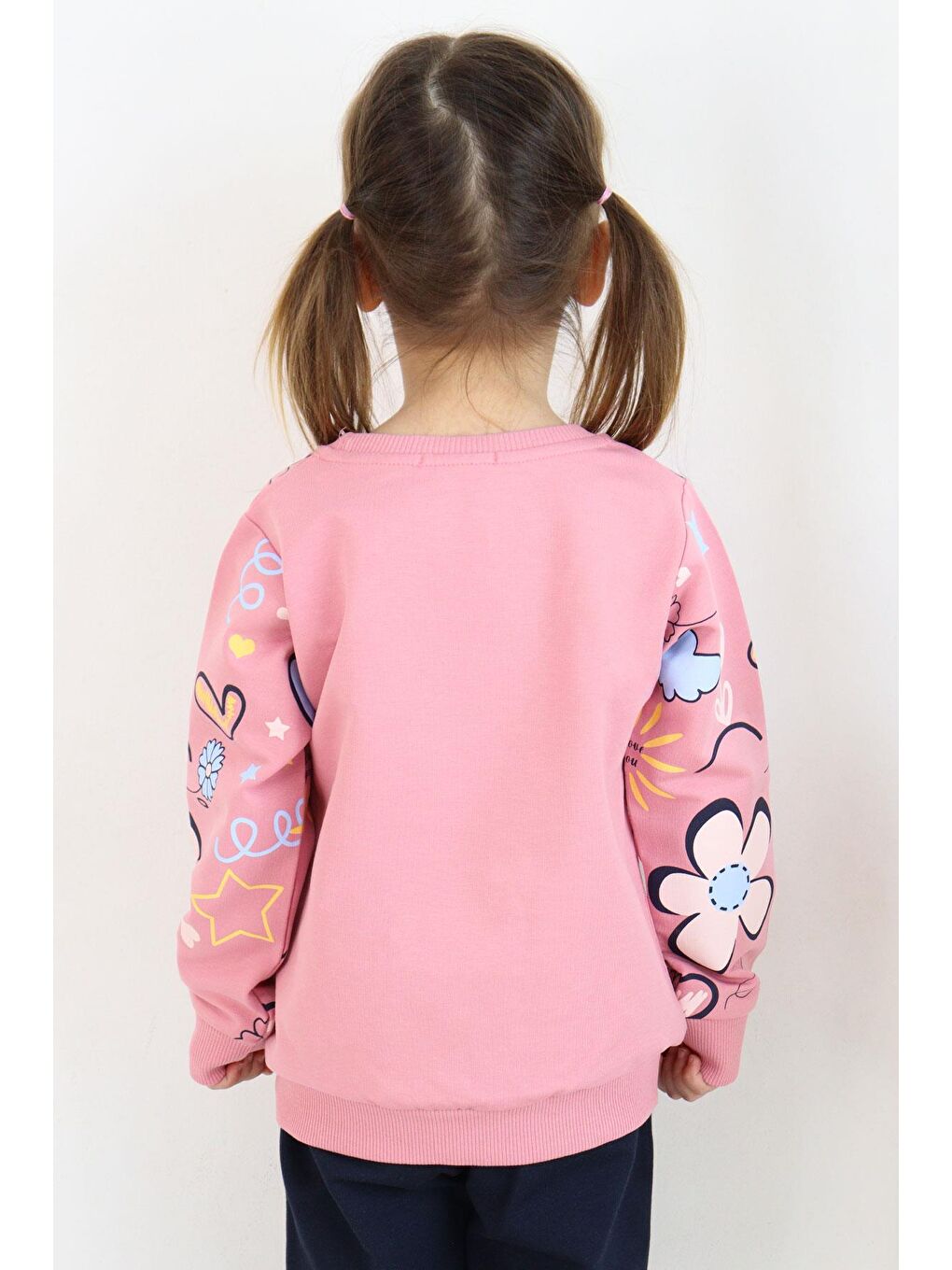 Pembe Kız Çocuk Sweatshirt Bahar Temalı Çiçek Desenli Gülkurusu (2-3 Yaş)-1