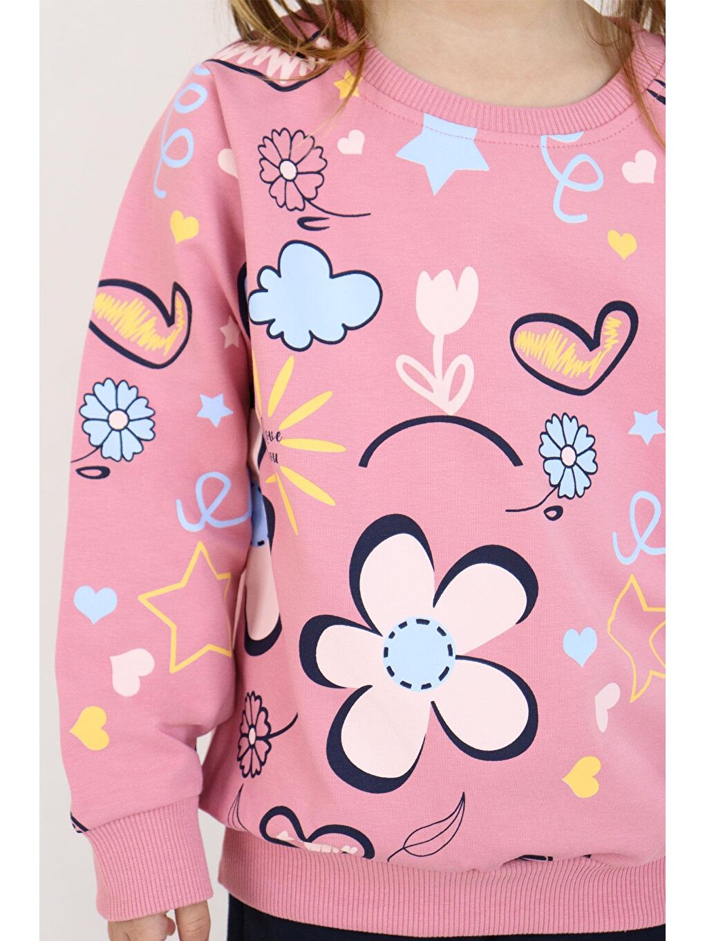 Pembe Kız Çocuk Sweatshirt Bahar Temalı Çiçek Desenli Gülkurusu (2-3 Yaş)-2