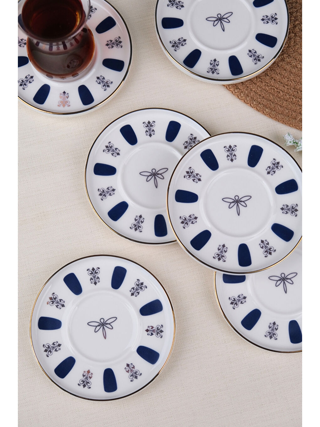 Beyaz Porselen Acem Zade Lacivert Çay Tabağı 11,8cm 6 lı-2