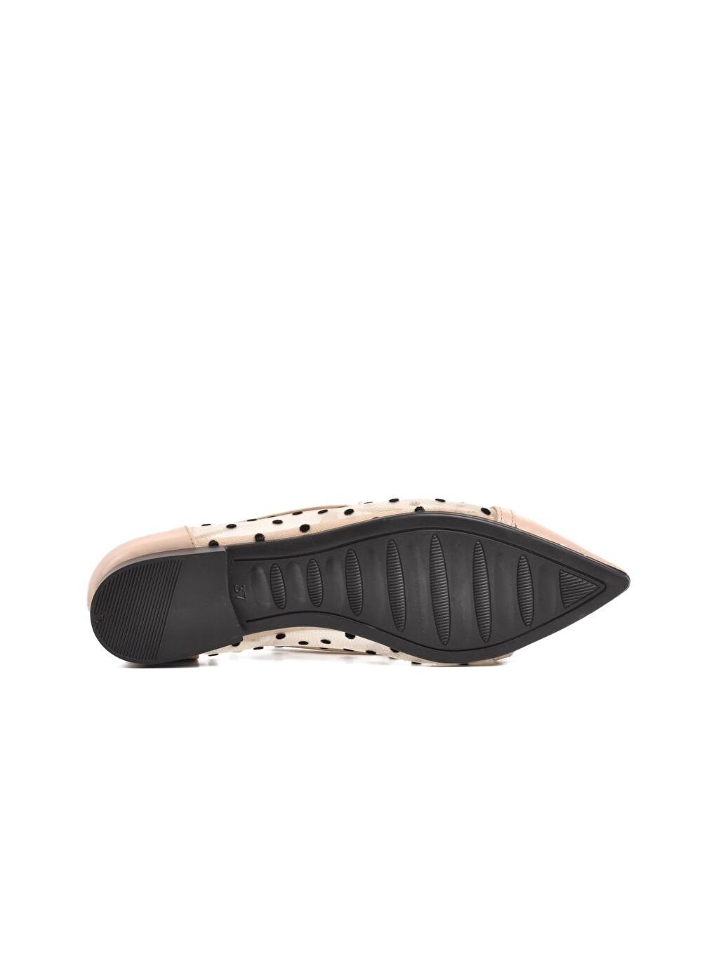 Ays23216 Bej Tül Kumaşlı Puantiyeli Kadın Babet-4