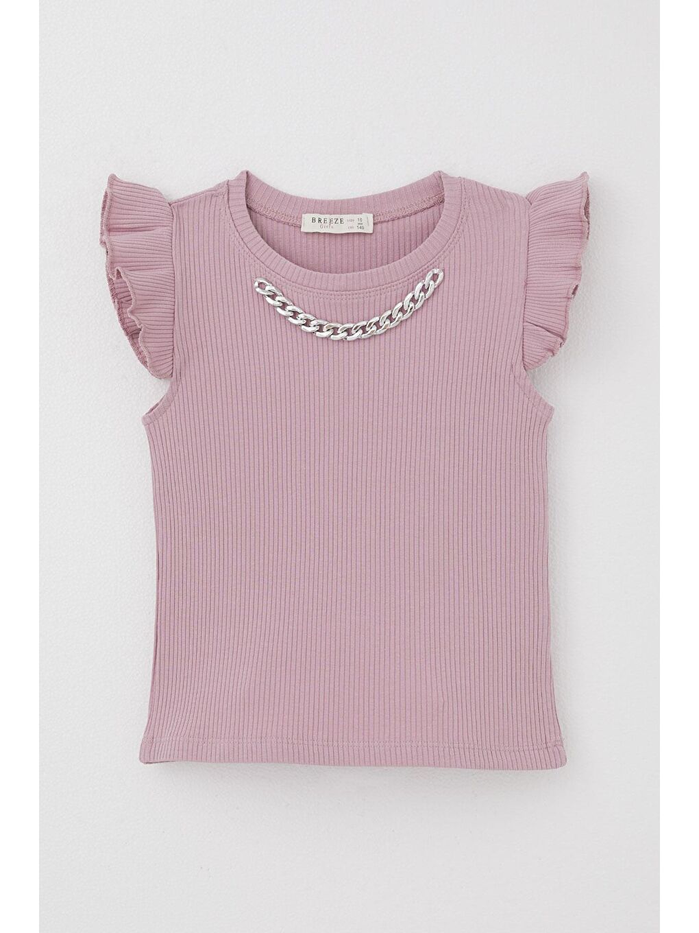 Pembe Kız Çocuk Tişört Kemer Boy Yakası Zincir Aksesuarlı Gülkurusu (9-14 Yaş)