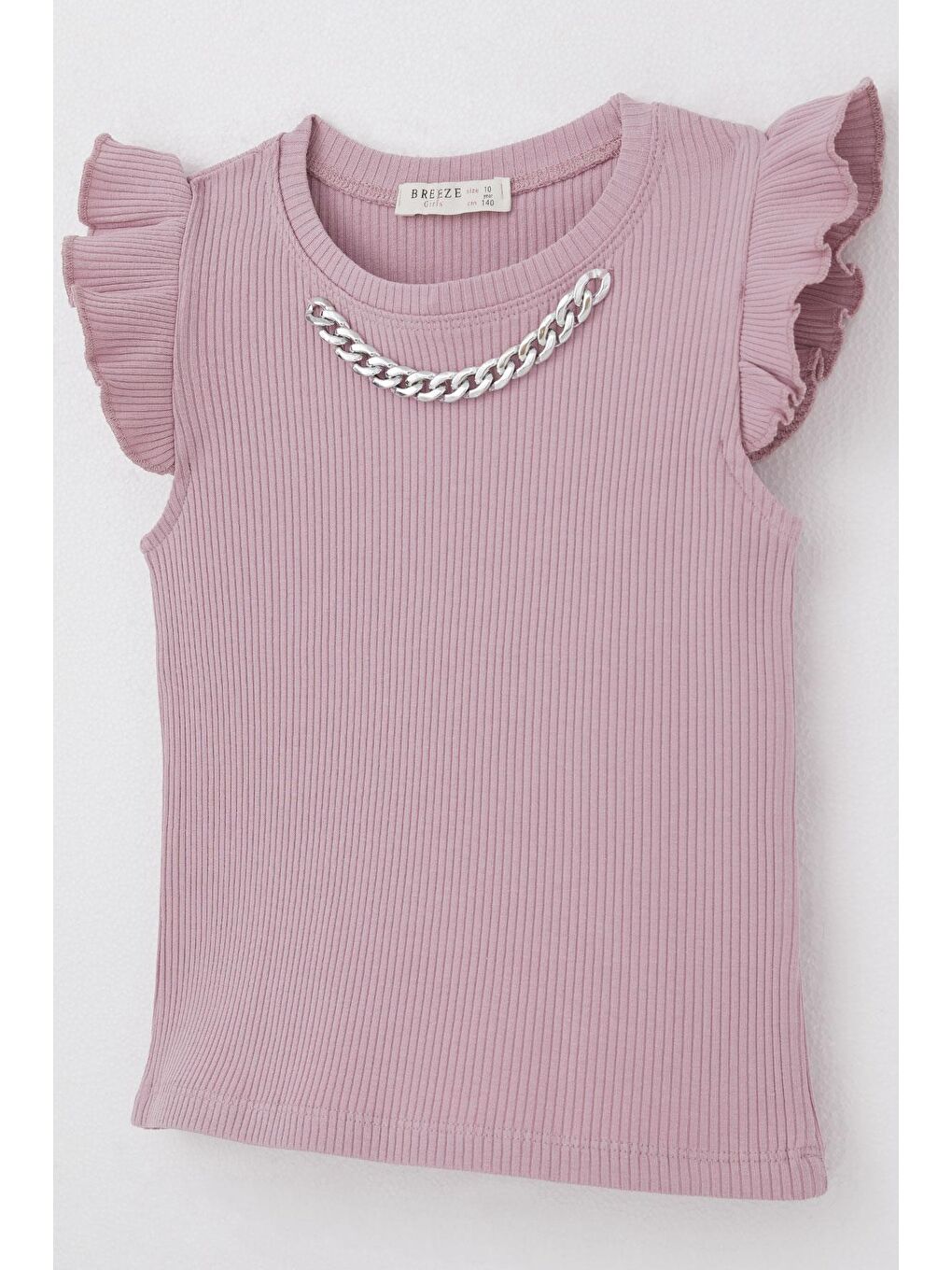 Pembe Kız Çocuk Tişört Kemer Boy Yakası Zincir Aksesuarlı Gülkurusu (9-14 Yaş)-2