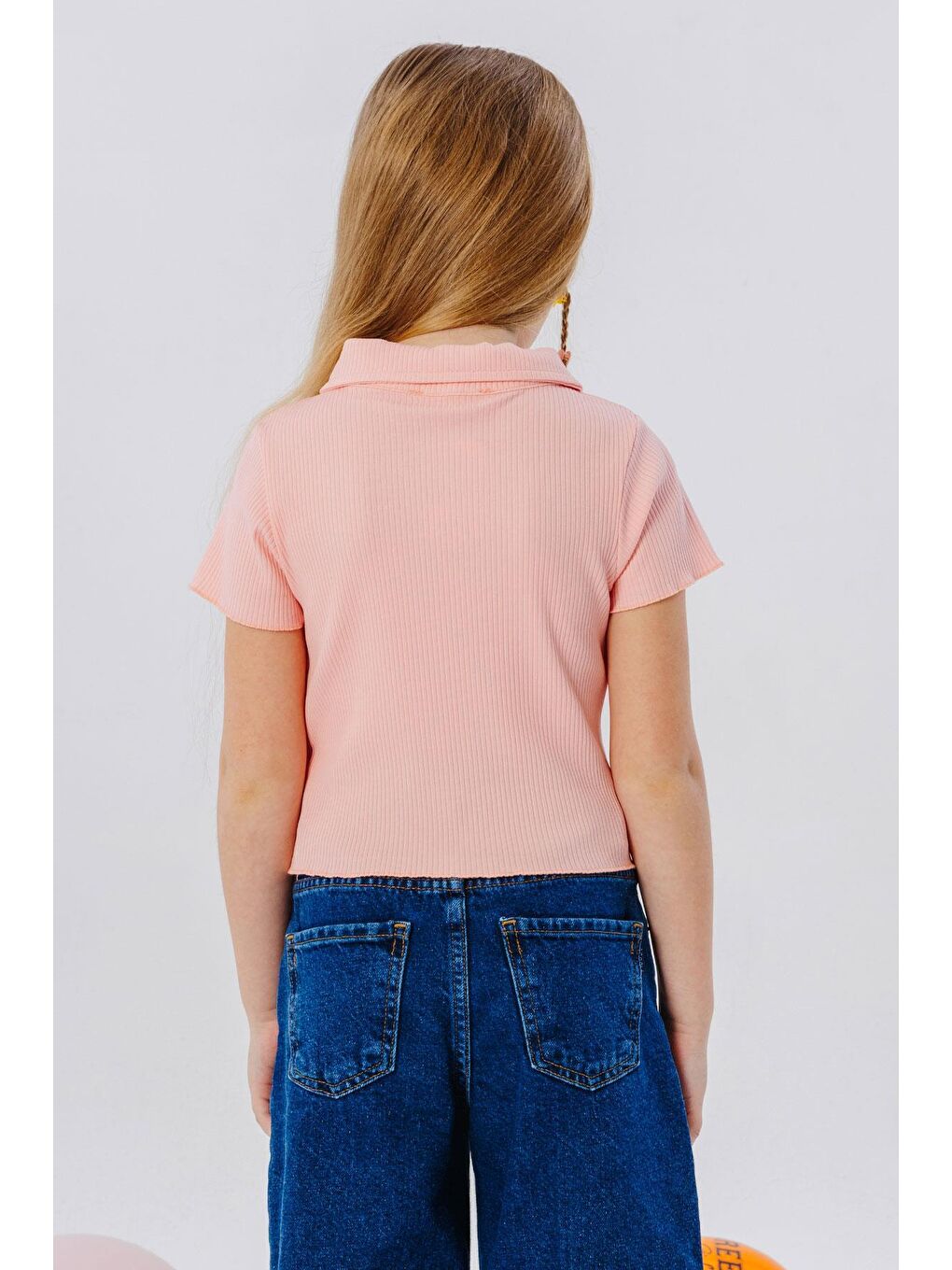 Pembe Kız Çocuk Tişört Crop Çıtçıtlı Fitilli Somon (9-14 Yaş)-1
