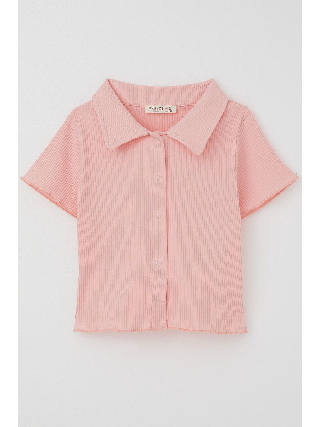 Pembe Kız Çocuk Tişört Crop Çıtçıtlı Fitilli Somon (9-14 Yaş)-3