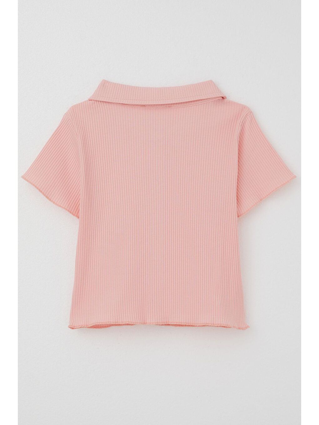 Pembe Kız Çocuk Tişört Crop Çıtçıtlı Fitilli Somon (9-14 Yaş)-4