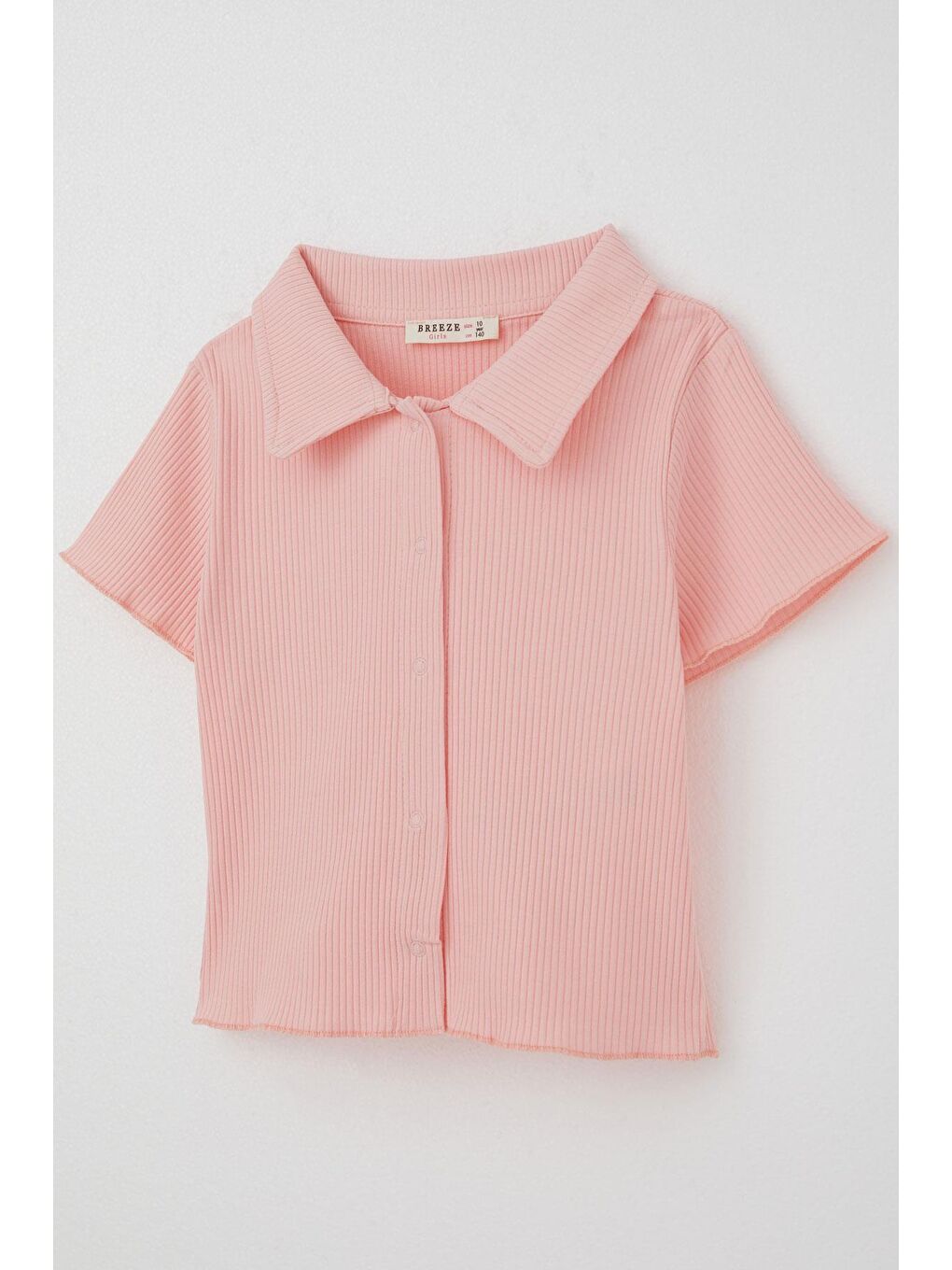 Pembe Kız Çocuk Tişört Crop Çıtçıtlı Fitilli Somon (9-14 Yaş)-5