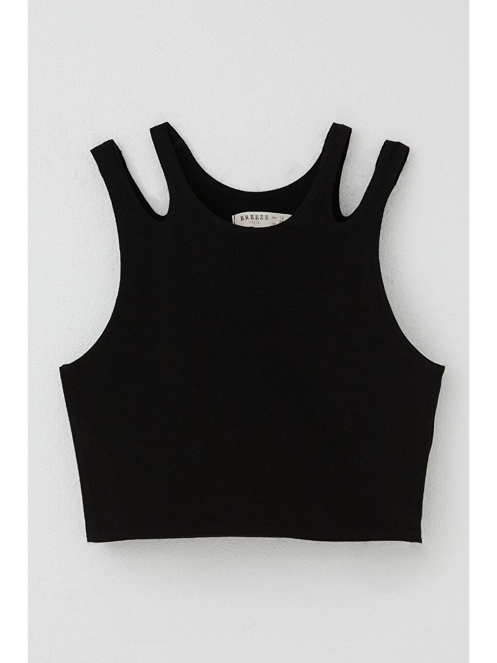 Kız Çocuk Crop Tişört Çift Askı Omuz Detaylı Siyah (14-16 Yaş)