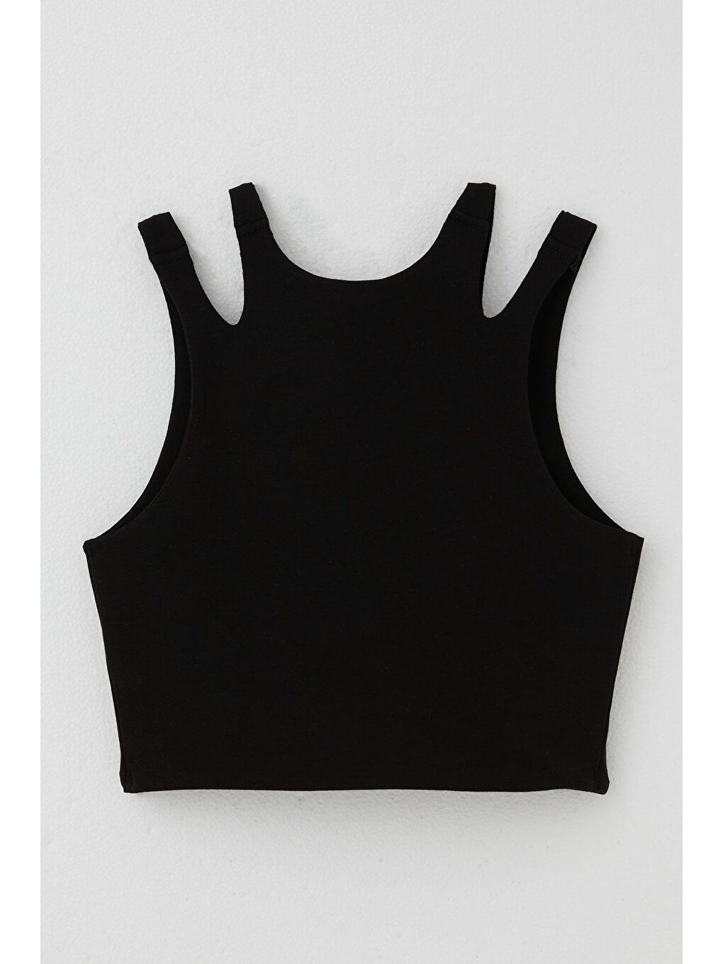 Kız Çocuk Crop Tişört Çift Askı Omuz Detaylı Siyah (14-16 Yaş)-1