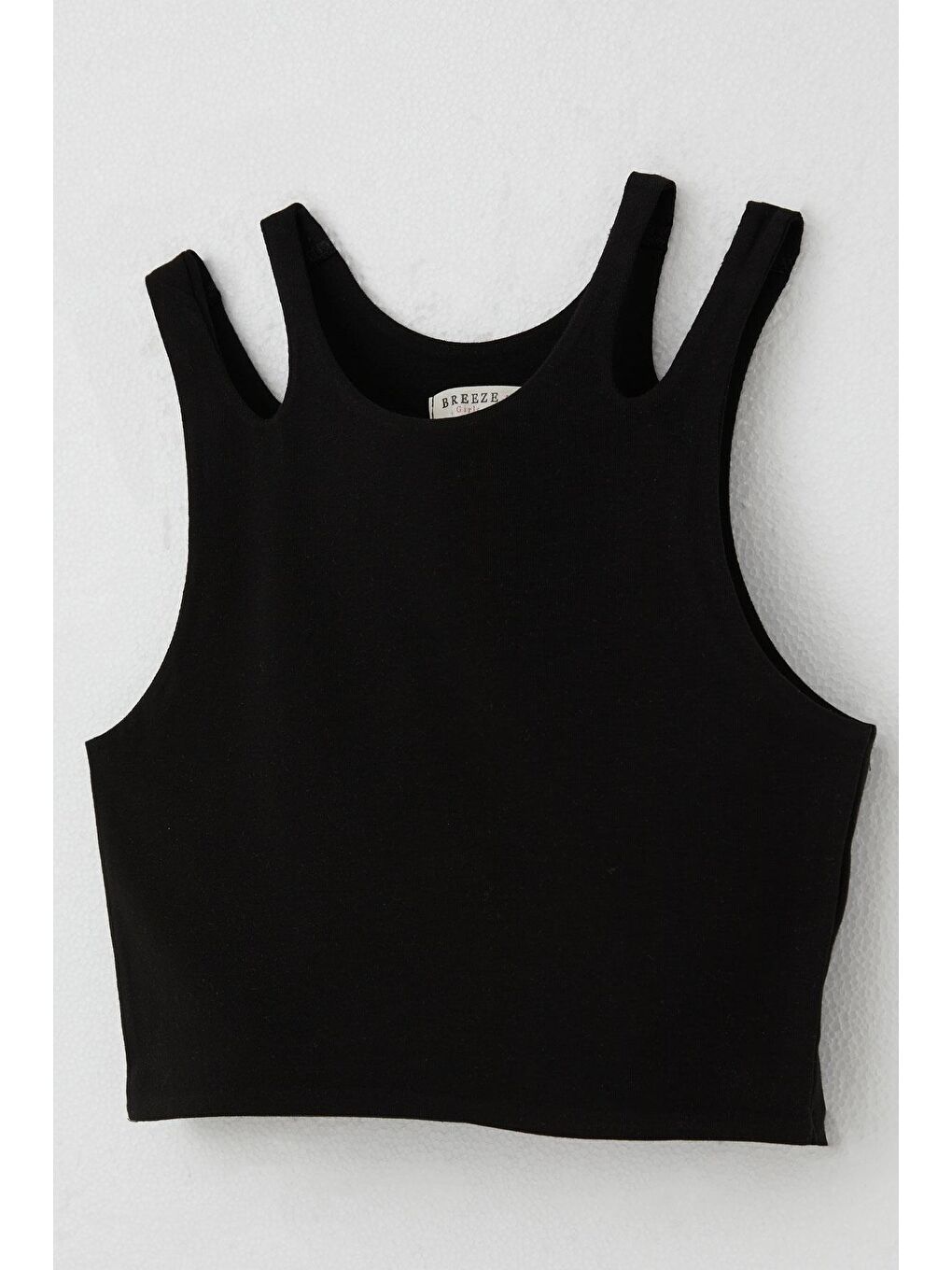 Kız Çocuk Crop Tişört Çift Askı Omuz Detaylı Siyah (14-16 Yaş)-2