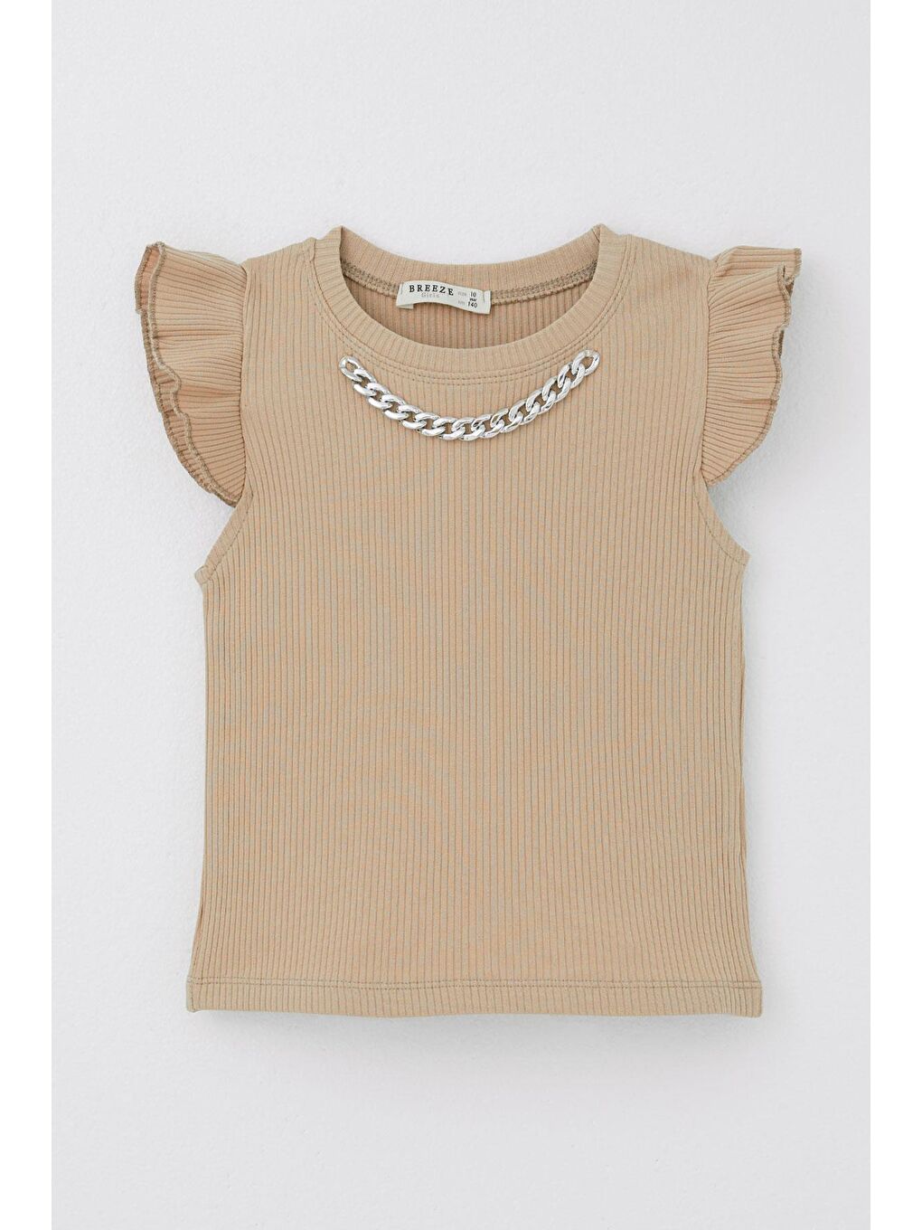 Kız Çocuk Tişört Kemer Boy Yakası Zincir Aksesuarlı Kahverengi (9-14 Yaş)
