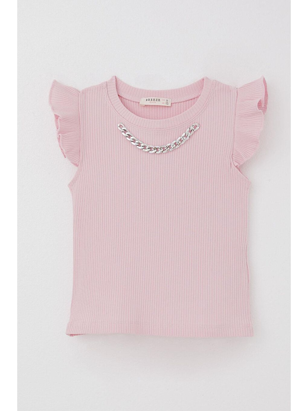 Kız Çocuk Tişört Kemer Boy Yakası Zincir Aksesuarlı Pembe (9-14 Yaş)