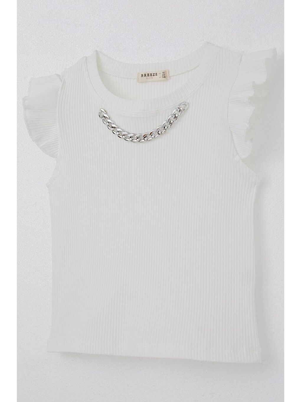 Kız Çocuk Tişört Kemer Boy Yakası Zincir Aksesuarlı Ekru (9-14 Yaş)-2