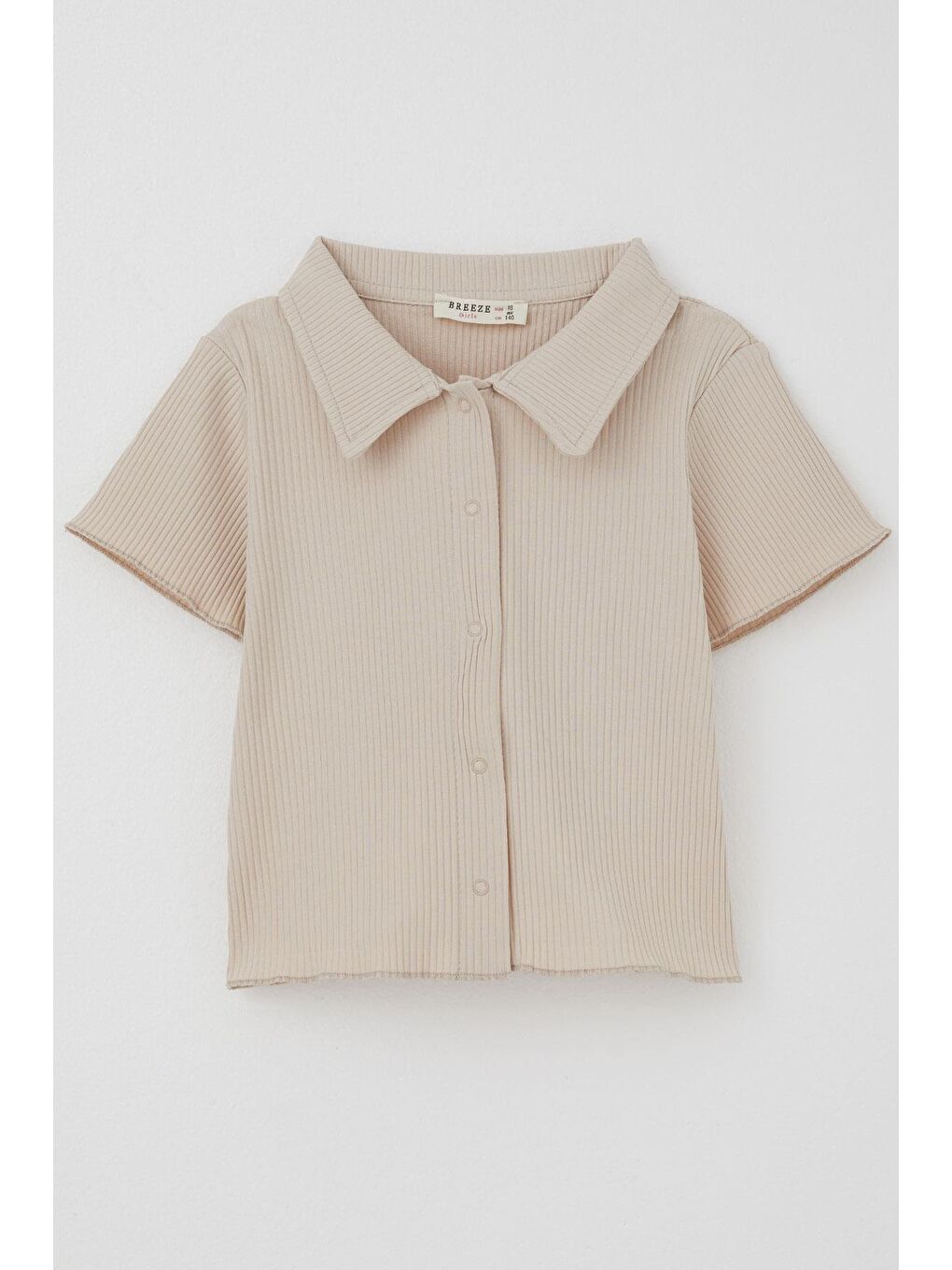 Kız Çocuk Tişört Crop Çıtçıtlı Fitilli Bej (9-14 Yaş)