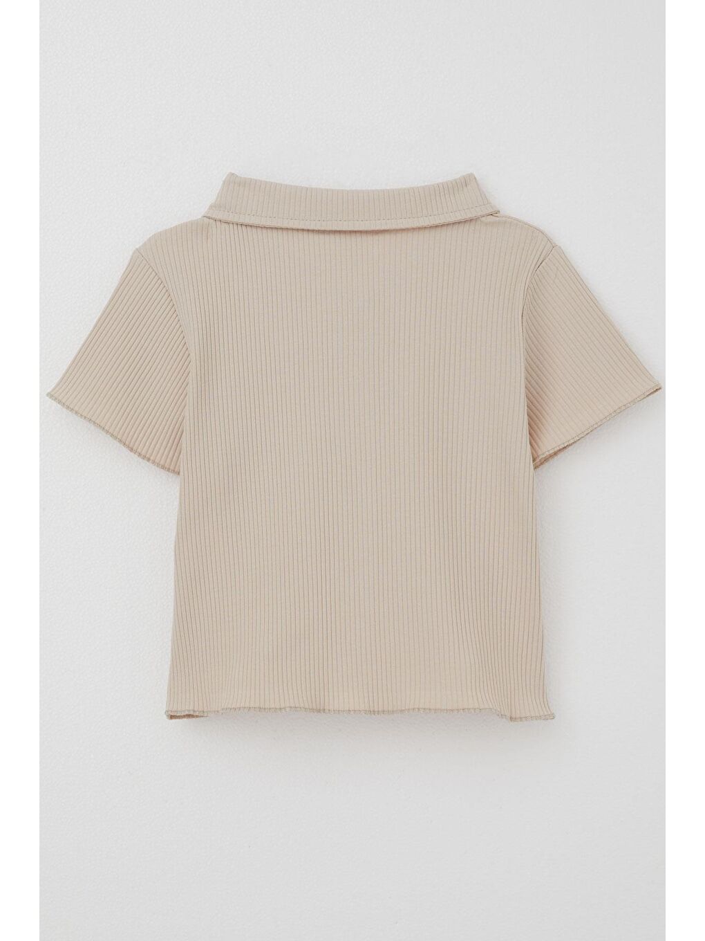 Kız Çocuk Tişört Crop Çıtçıtlı Fitilli Bej (9-14 Yaş)-1