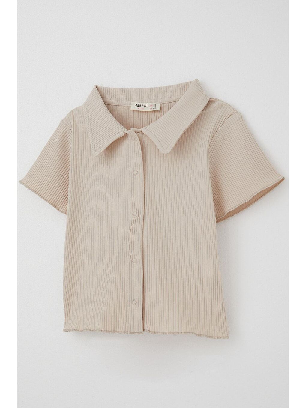 Kız Çocuk Tişört Crop Çıtçıtlı Fitilli Bej (9-14 Yaş)-2