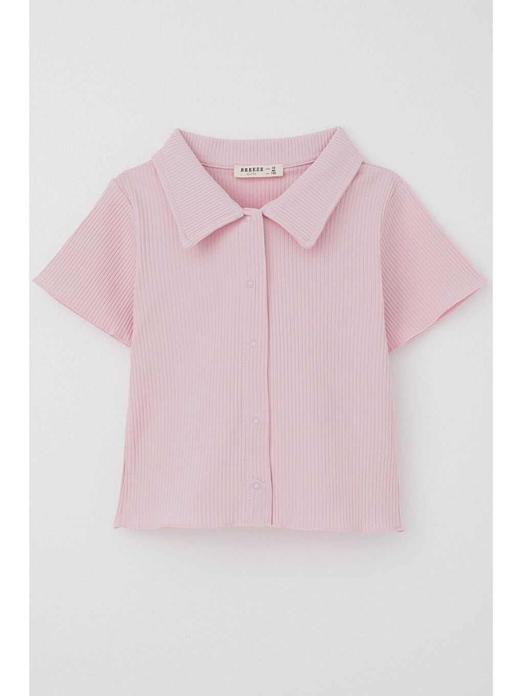 Kız Çocuk Tişört Crop Çıtçıtlı Fitilli Pembe (9-14 Yaş)