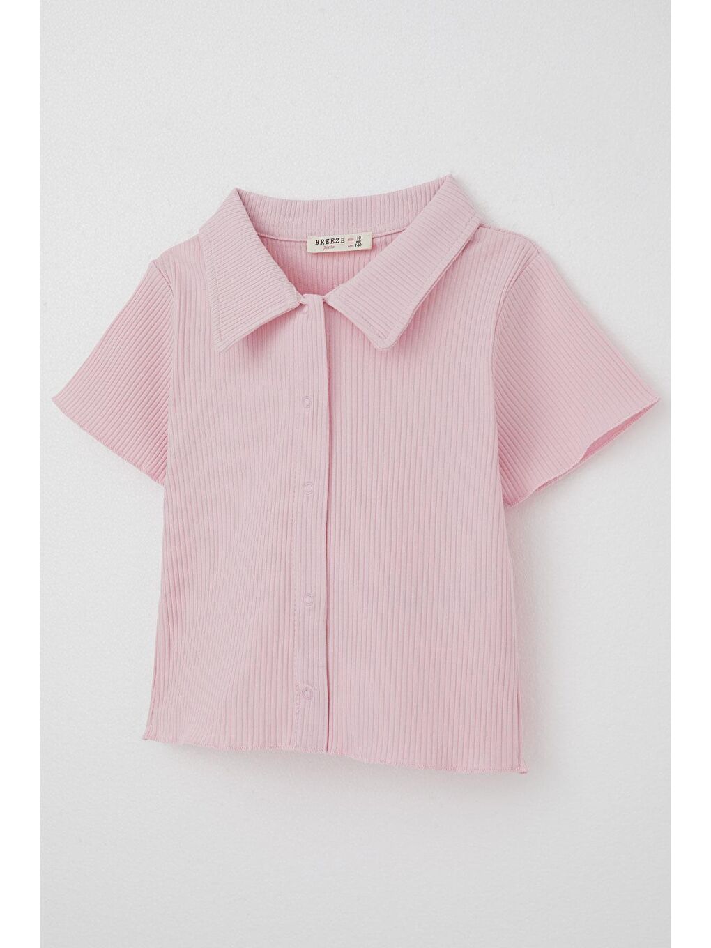 Kız Çocuk Tişört Crop Çıtçıtlı Fitilli Pembe (9-14 Yaş)-2