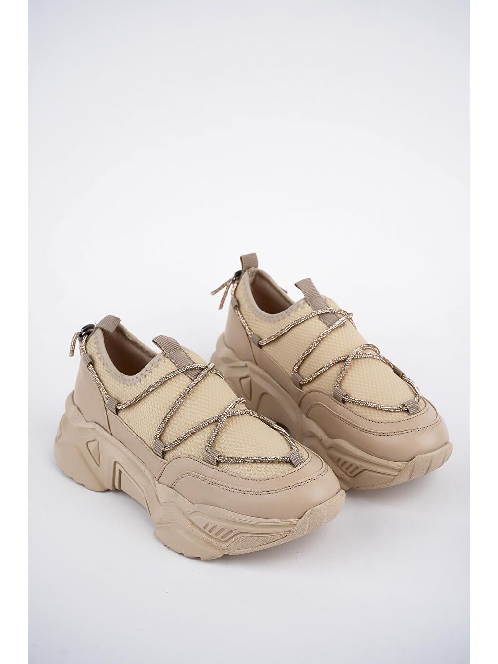 Bej Dominic Kadın  Günlük Yürüyüş Şık Rahat ve Tarz Yüksek Taban Sneaker Spor Ayakkabı-3