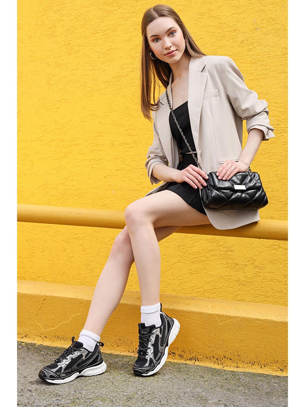 29819 Siyah - Gri Kadın Sneaker Günlük Spor Ayakkabı-2