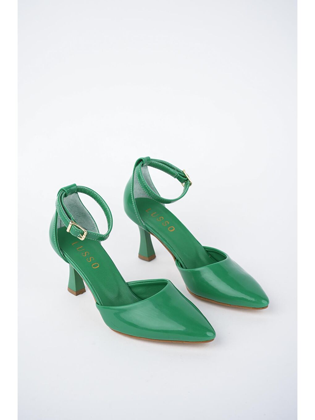 Yeşil Dione Kadın Bilekten Bağlı Sivri Ökçe Klasik Günlük Rahat ve Topuklu Ayakkabı-4